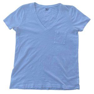 Madewell T-Shirt Women's Sz M Sheer V-Neck Short Sleeve Pocket Heather White